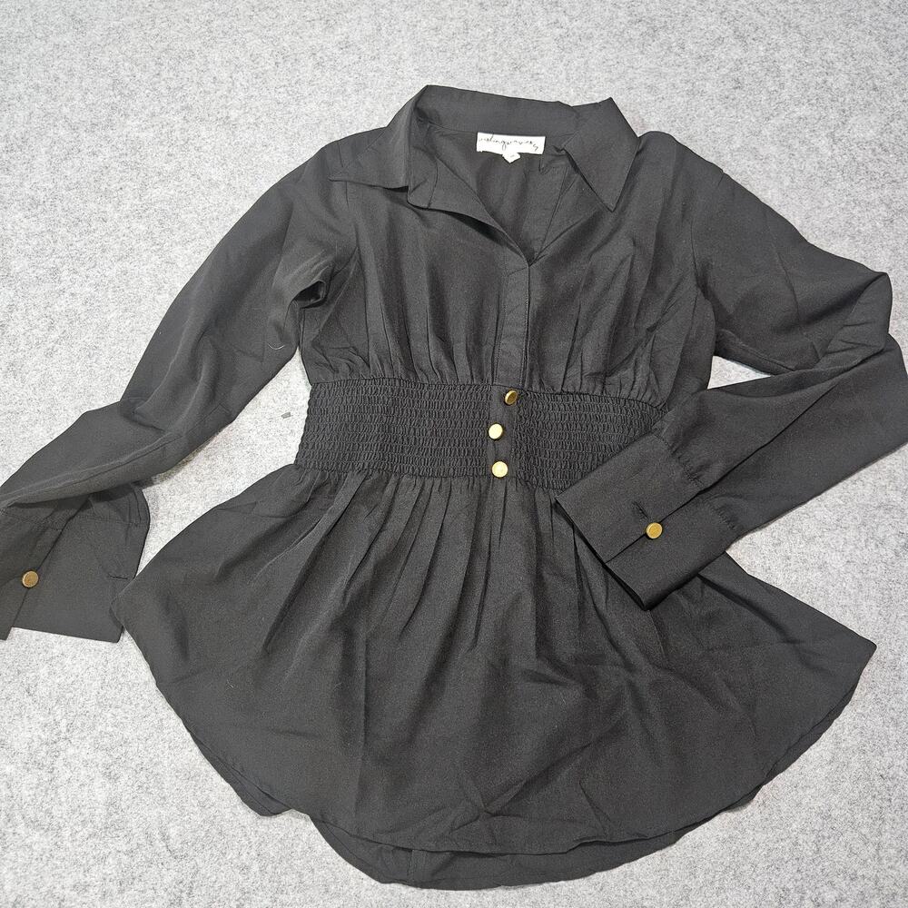 Wishing Waves Black Long Sleeve Blouse Medium Like New Coquette Minimalist